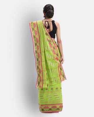 Green Hand Woven Cotton Saree Without Blouse 4