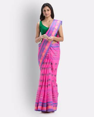 Pink Hand Woven Cotton Saree Without Blouse 3