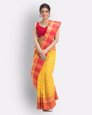 Yellow Hand Woven Cotton Saree Without Blouse 1