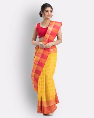 Yellow Hand Woven Cotton Saree Without Blouse 2
