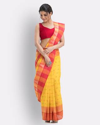 Yellow Hand Woven Cotton Saree Without Blouse 3