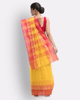 Yellow Hand Woven Cotton Saree Without Blouse 4
