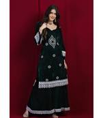 Green velvet  embroiderd garara suit set with white embrodriery and Laces all over