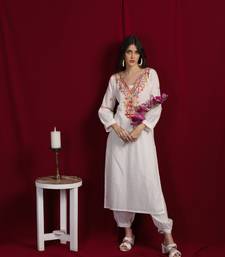 Pure Cotton  multicolour thread kurti with pleated sleeves and  pleated salwar