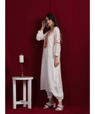 Pure Cotton  multicolour thread kurti with pleated sleeves and  pleated salwar 4