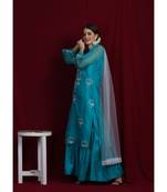 Organza green chikankari kurti with white and golden detailing