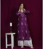 chanderi chikankari mauve colour  kurti