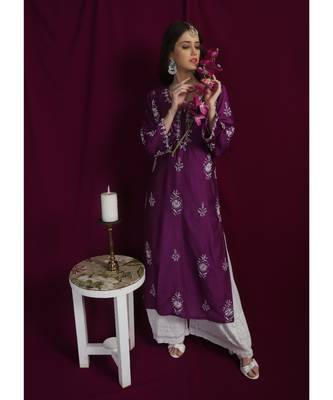 chanderi chikankari mauve colour  kurti 3
