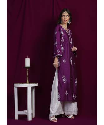chanderi chikankari mauve colour  kurti 5
