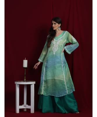 Green Kota leharia chikankari kurti 1
