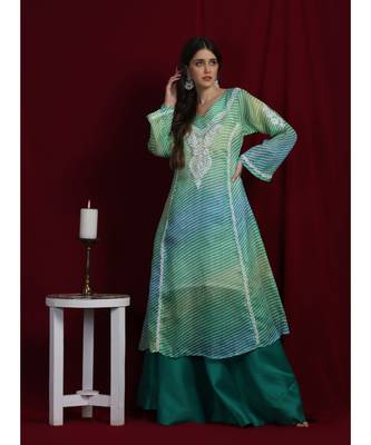 Green Kota leharia chikankari kurti 3
