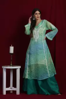 Green Kota leharia chikankari kurti