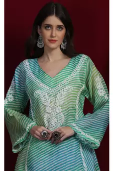 Green Kota leharia chikankari kurti