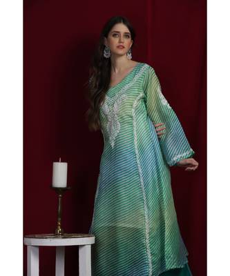 Green Kota leharia chikankari kurti 5