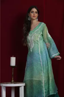 Green Kota leharia chikankari kurti
