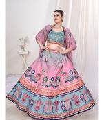 Pink or Grey Digital Printed Banglori Silk Lehenga Choli