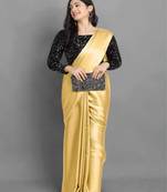 Cream embroidered silk saree with blouse