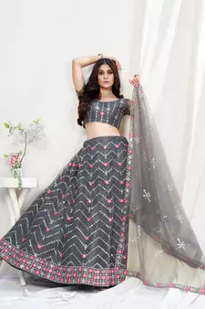 Pewter Grey Ceremonial Special Embroidered Lehenga Choli