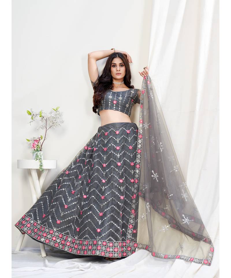 Pewter Grey Ceremonial Special Embroidered Lehenga Choli
