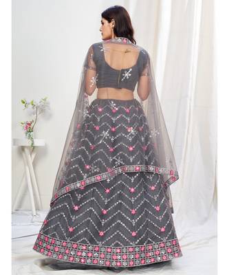 Pewter Grey Ceremonial Special Embroidered Lehenga Choli 7