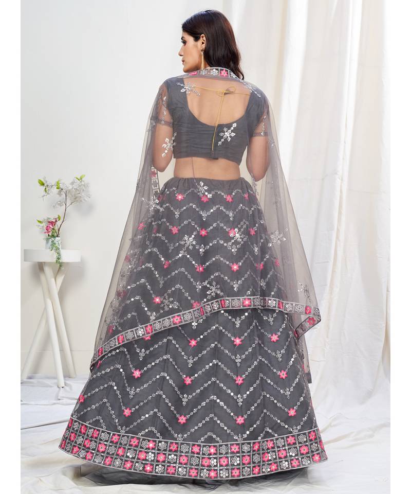 Pewter Grey Ceremonial Special Embroidered Lehenga Choli
