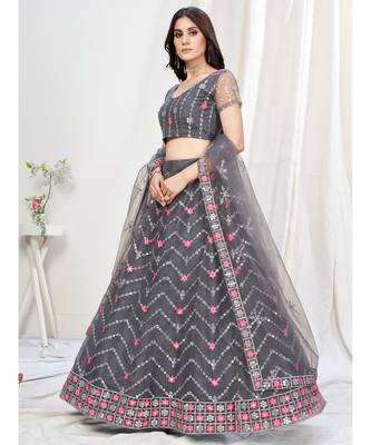Pewter Grey Ceremonial Special Embroidered Lehenga Choli 8