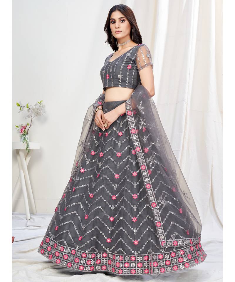 Pewter Grey Ceremonial Special Embroidered Lehenga Choli