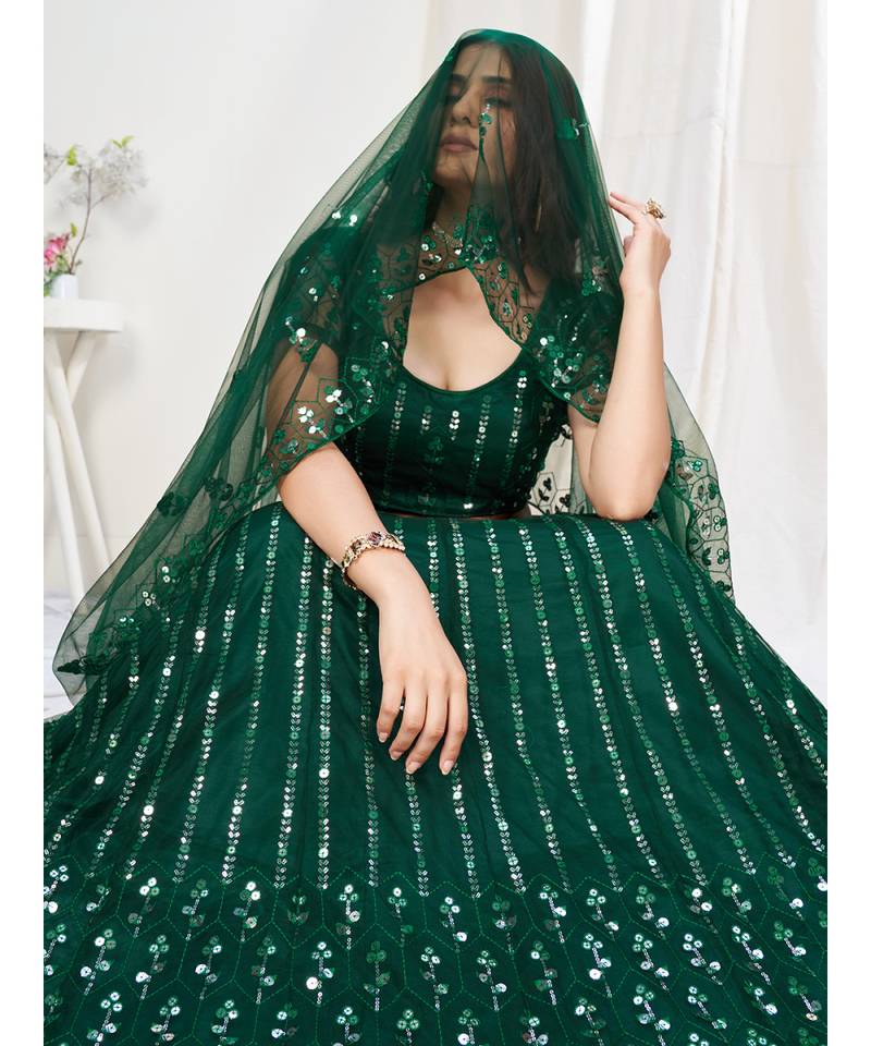 Forest Green Mehendi Special Embroidered Lehenga Choli