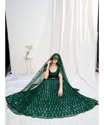 Forest Green Mehendi Special Embroidered Lehenga Choli 6