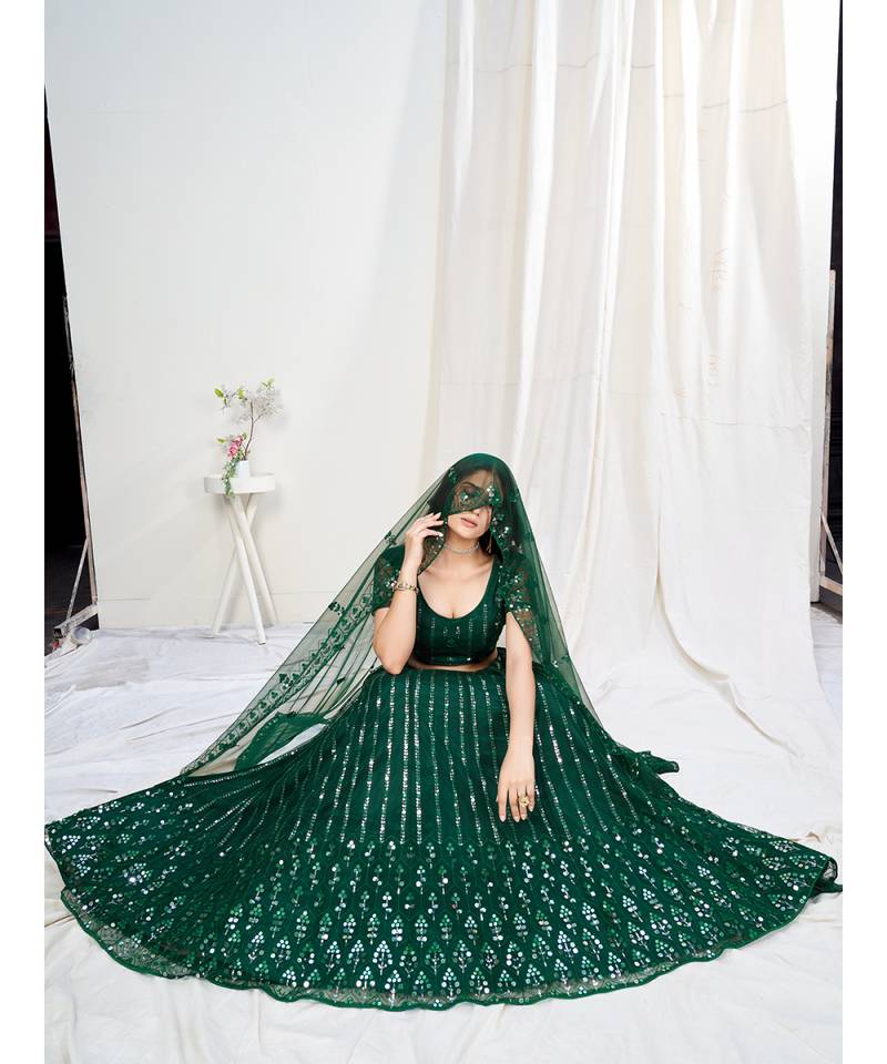Forest Green Mehendi Special Embroidered Lehenga Choli