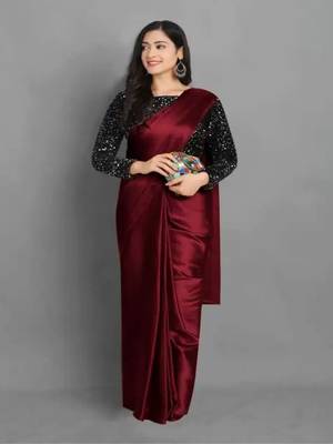 Maroon embroidered silk saree with blouse 1