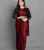 Maroon embroidered silk saree with blouse