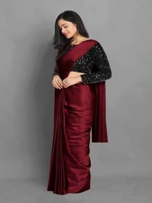 Maroon embroidered silk saree with blouse 2