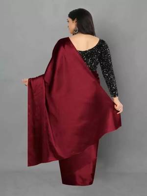 Maroon embroidered silk saree with blouse 3