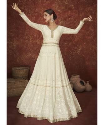 Off White Lucknowi Embroidered Anarkali Suit 1