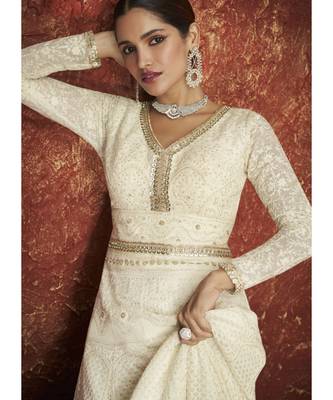 Off White Lucknowi Embroidered Anarkali Suit 2