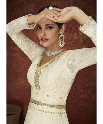 Off White Lucknowi Embroidered Anarkali Suit 3