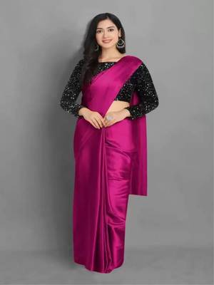 Rani pink embroidered silk saree with blouse 1