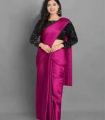Rani pink embroidered silk saree with blouse