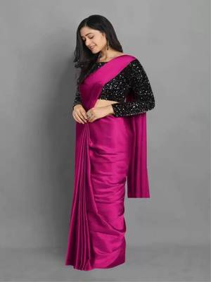 Rani pink embroidered silk saree with blouse 2