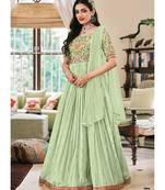 Pista Green Foil Mirror Work Georgette Anarkali Suit