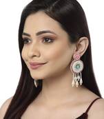 Anekaant White, Pink & Turquoise Blue Eardrop Shaped Handcrafted Drop Earrings