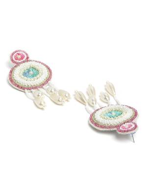 Anekaant White, Pink & Turquoise Blue Eardrop Shaped Handcrafted Drop Earrings 4