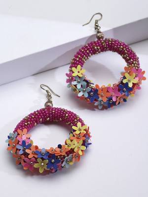 Anekaant Fuchsia & Multi Circular Handcrafted Chandbalis 2