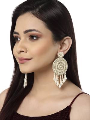 Anekaant Off White Eardrop Shaped Handcrafted Drop Earrings 1