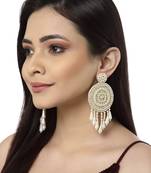 Anekaant Off White Eardrop Shaped Handcrafted Drop Earrings