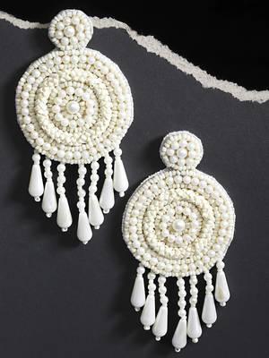 Anekaant Off White Eardrop Shaped Handcrafted Drop Earrings 2