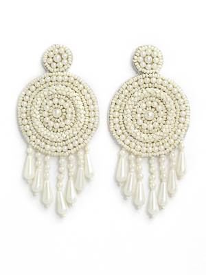 Anekaant Off White Eardrop Shaped Handcrafted Drop Earrings 3