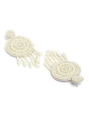 Anekaant Off White Eardrop Shaped Handcrafted Drop Earrings 4