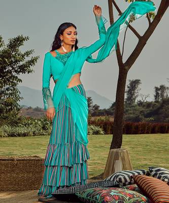 Sorbet Mint Green Saree With Blouse 2
